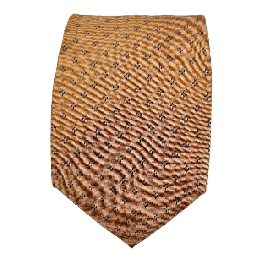 BATTISTONI XL Gold Geometric Floral Silk Tie HANDMADE ITALY 62"/ 3.5" EC
